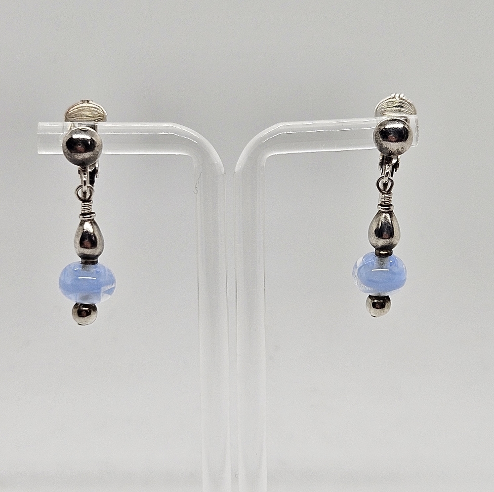 Sterling Clip-on Glass Bead Earrings.